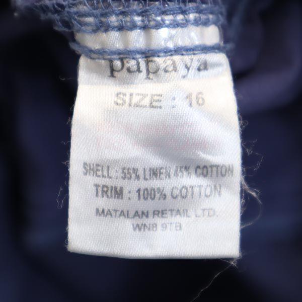 Papaya Cotton Linen Blend Pants 16 Navy Roll-up Hem Women Used