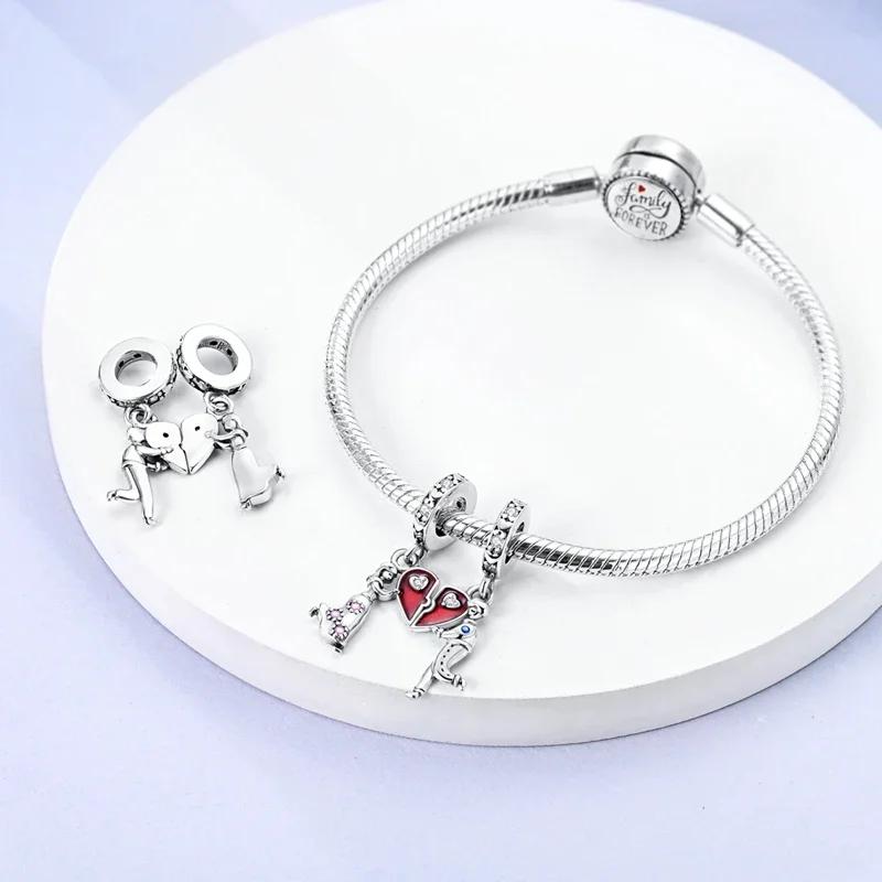 925 Silver Romantic Love Story Charm Pendant for DIY Bracelet Couple Engagement Jewelry Gifts for Her