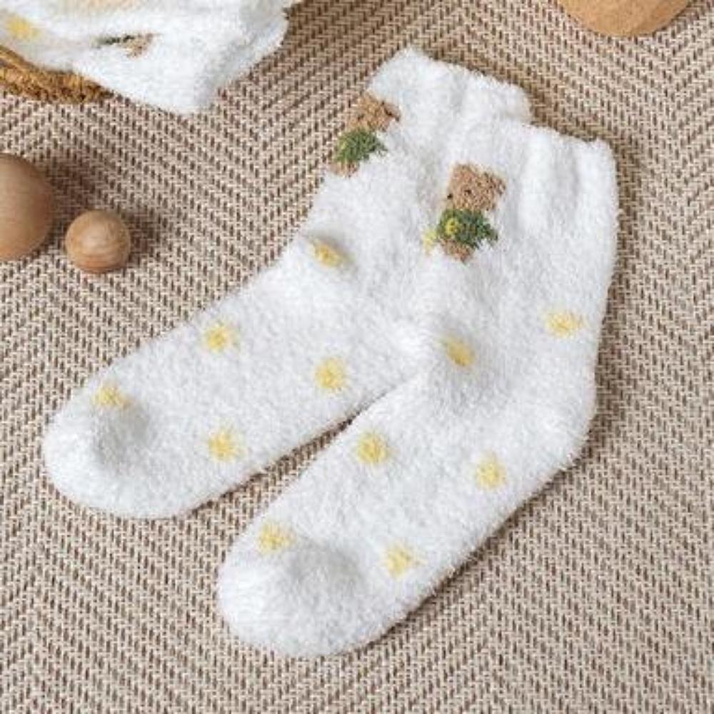 White Dressed Bear and Paw Pad Sleeping Socks[5~9(US) 2.5~6.5(UK)36~40(EU)]