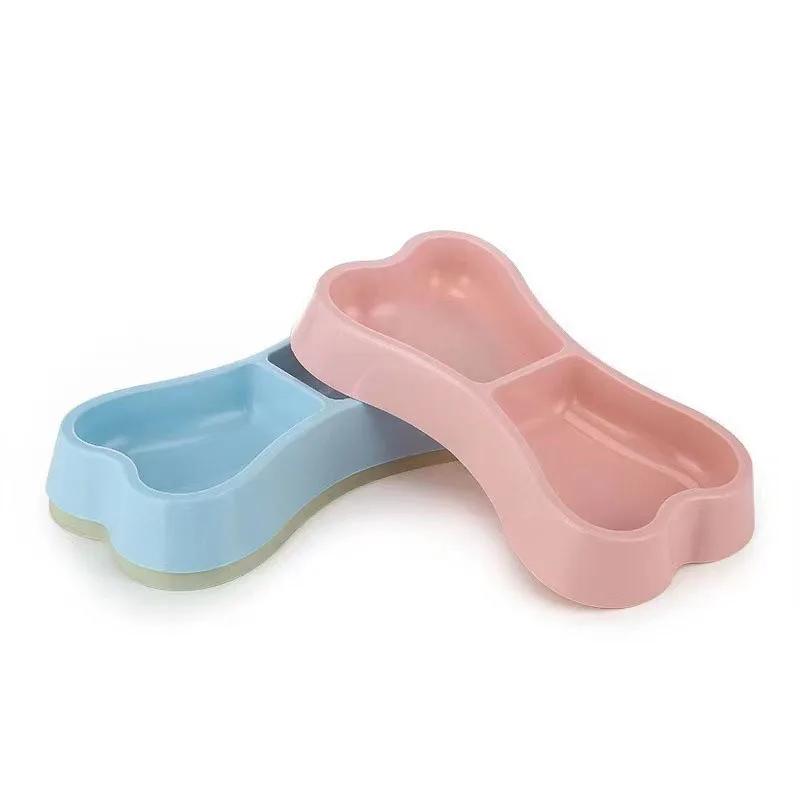 Plastic Pet Double Bowls for Cats Dogs 2-in-1 Food Water Feeder Non-Slip Durable Feeding Bowl
