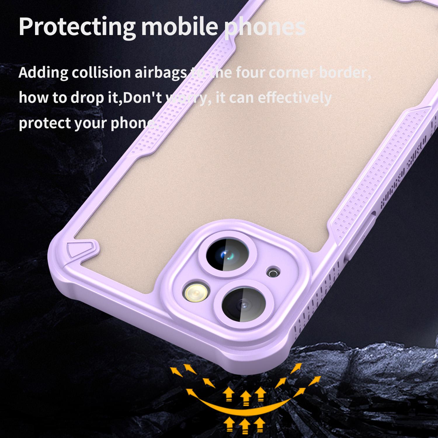 

For iPhone 14 Plus Case PC+TPU Frosted Phone Back Cover Purple
