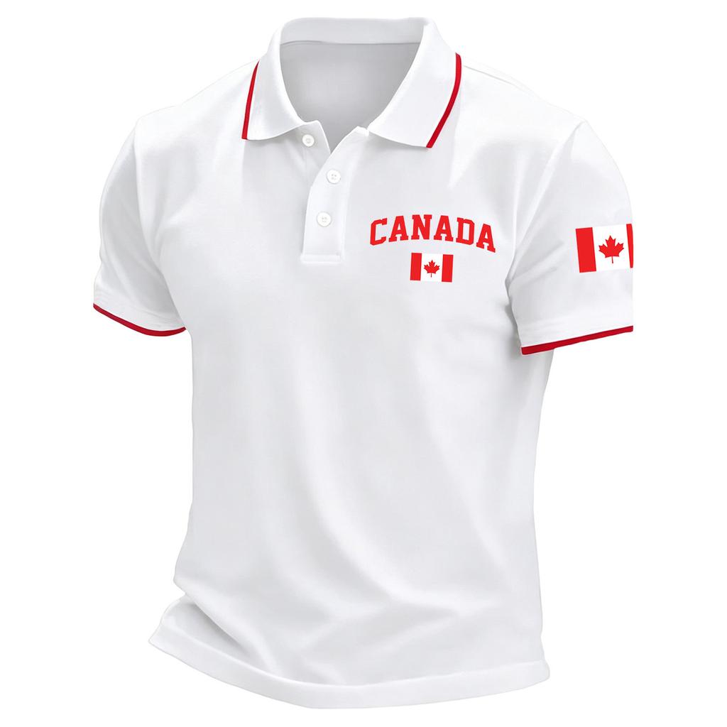 Men's Button Front Polo Shirt Short Sleeve Casual Lightweight Breathable Fabric Classic Fit with Embroidered Country Emblem