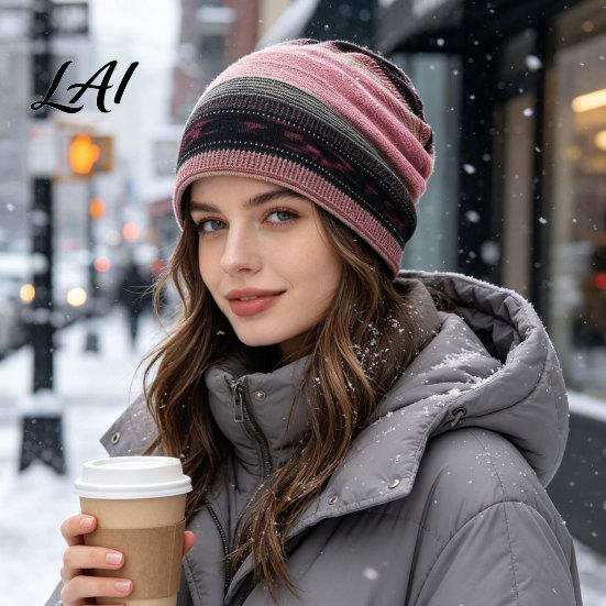 Vielseitiger Lässiger Haargummi Damen Geometrischer Druck Slouchy Hut Lässig Weich Dehnbar Totenkopfhut für Damen Mütze Warm Krebs Chemo Kopfbedeckung Outdoor