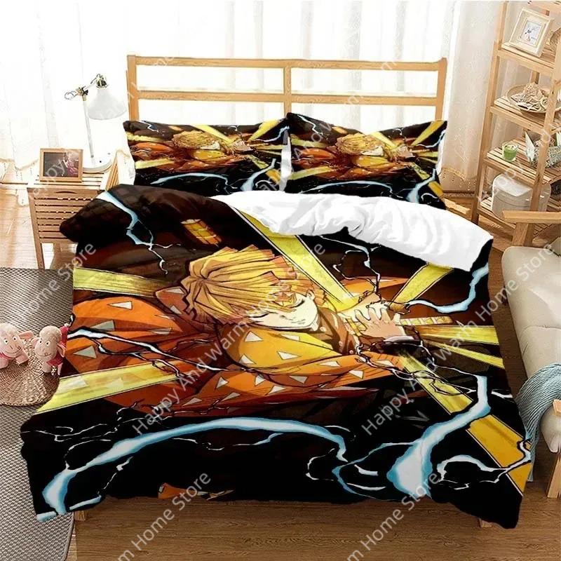 Demon Slayer Beding Set Kamado Nezuko Soft Duvet Cover Set Bedspread Pilowcase King Quen Ful Single Sized Dimensions Bed Linen Young Boys Ten Gift