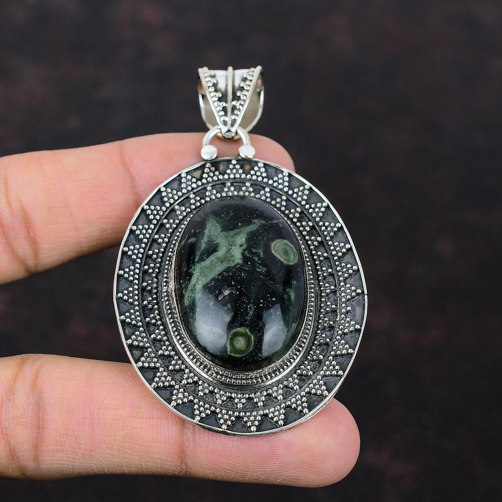 Přívěsek z jaspisu kambaba Přívěsek ze sterlingového stříbra 925 Šperky s pravými drahokamy Ručně vyrobený přívěsek Vintage přívěsek Dárek pro ni Nejnovější design šperků