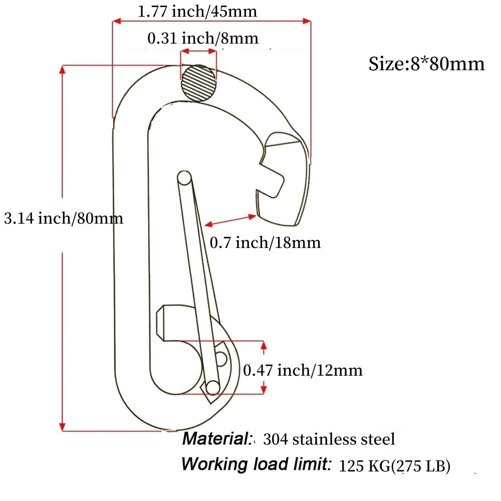 2-Piece 304 Stainless Steel Spring Hooks – Heavy-Duty Safety Quick Release Clips – 6x60mm & 8x80mm For Dog Walking, Camping, Fishing, Hiking