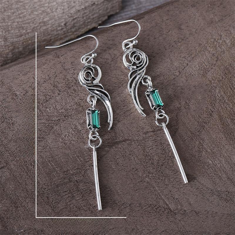 Geometrischer Farbverlauf Blau-Grün Zirkon Hohl Metall Retro Stil Ohrringe für Frauen