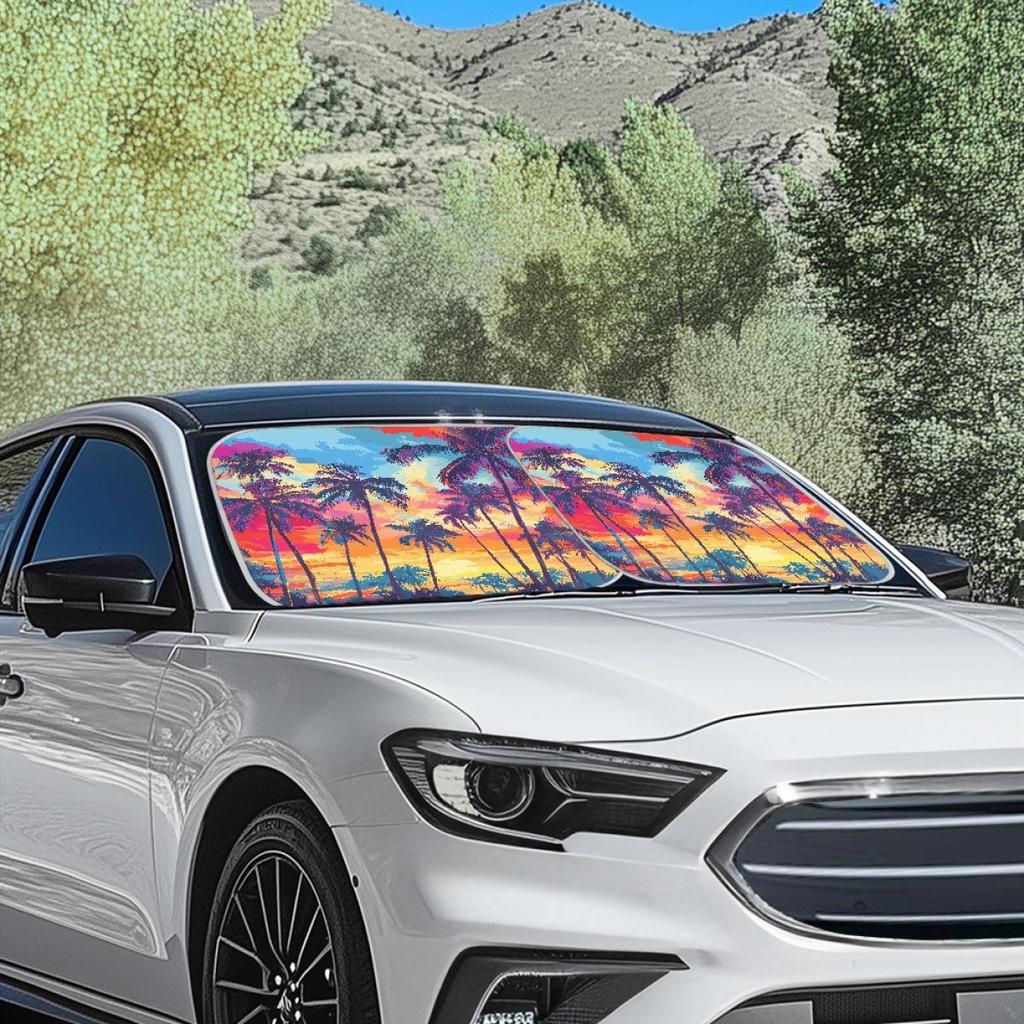2-Piece Car Sunshade - Coconut Grove Design for Summer Heat Insulation