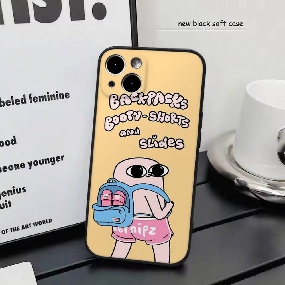 Pink Cartoon Funny big eyes ketnipz For iPhone 17 air 16 15 14 13 12 11 Pro Black Soft Cover Phone Case