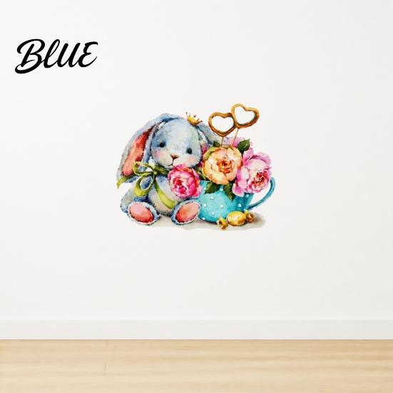 Childrens Bedroom Wall Stickers Watercolor Rabbit & Flowers Light Switch Sticker Cute Bunny Peel And Stick Decal Floral Socket Decoration