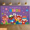 2D Feliz Dia De Los Ninos Backdrop, Happy Children's Day Cartoon Kids Photography Background Banner