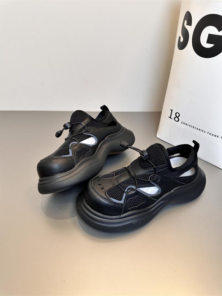 Cowhide Version~ Thick-soled Heightening Dad Shoes for Women 2025 New Hollow and Breathable One-pedal Spring and Summer Sports Shoes for Women