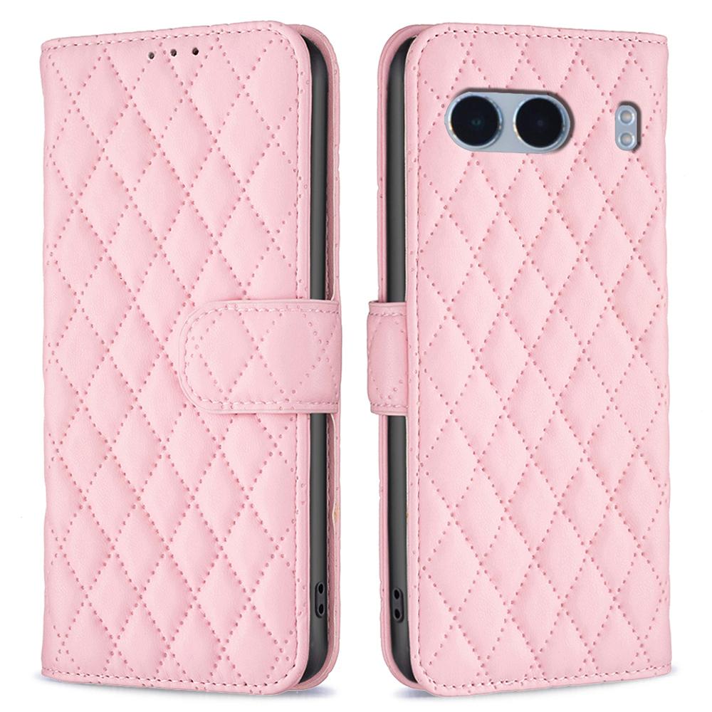 

BINFEN COLOR BF Style-14 Для OnePlus Nord 4 Чехол Ромбовидный Кожаный Чехол-Подставка для Телефона Pink