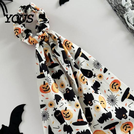 Silky Hair Accessory Halloween Satin Scrunchies for Women, Funny Pumpkin Printed Elastic Ties, Cute Accessories Soft Ponytail Holders,