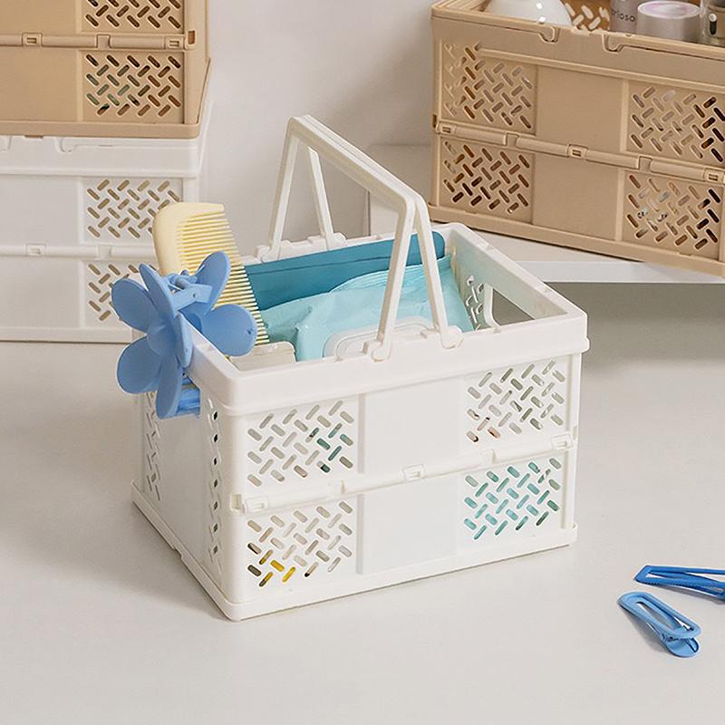 Collapsible Crate Plastic Folding Storage Box Basket Utility Cosmetic Container Desktop Holder Home Use School Desk Storage Box