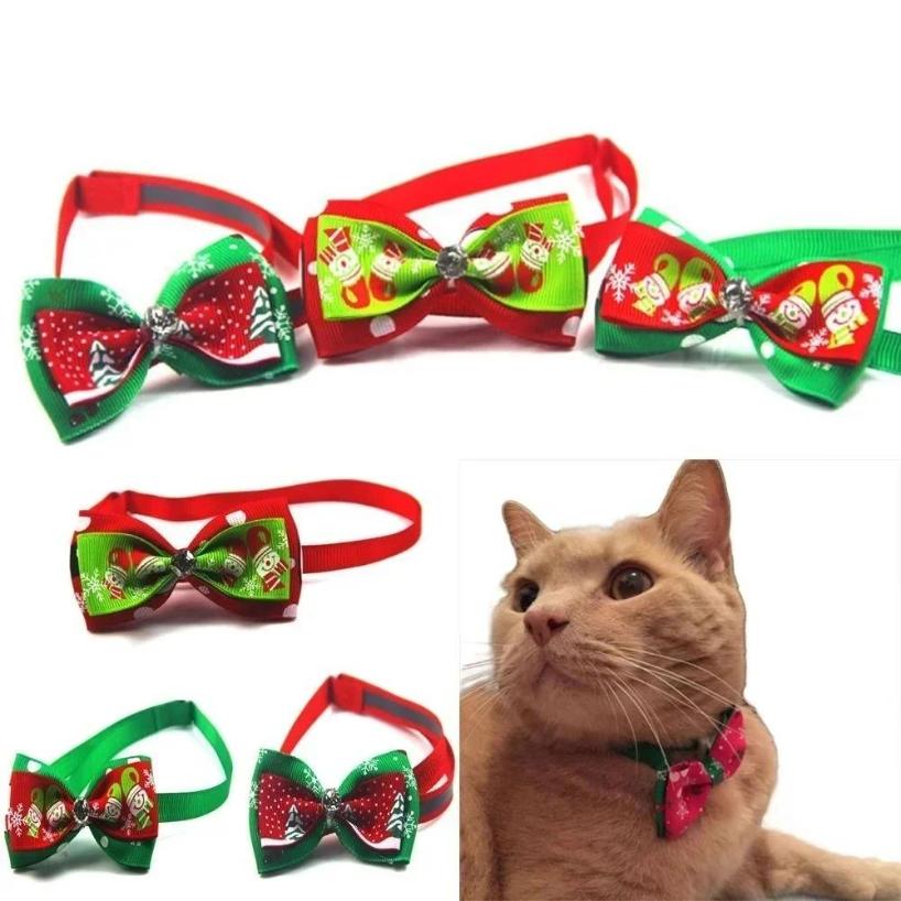 1 Pcs New Red And Green Christmas Collection Pet Bowtie Handmade Jewelry Collar Cat And Dog Cute Bowtie Pet Accessories