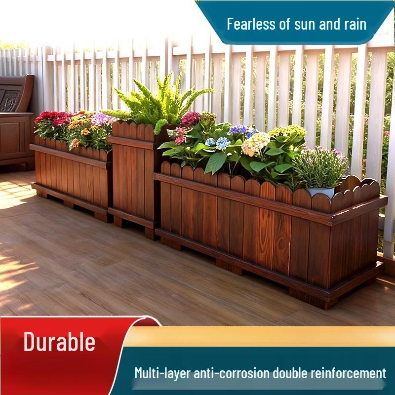 Outdoor Rectangular Treated Wood Planter