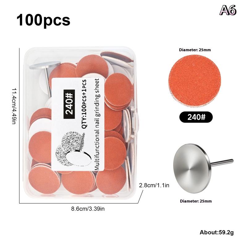 Nail Art Sanding Polish Paper Discs With Metal Nail Bearing Replaceable Self-Adhesive Sandpaper Discs Repair Manicure Pedicure