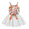 Children's Fashion Set Summer Girls Casual Printed Lace Halter Hollowed-out Cotton Dress Two-piece Set