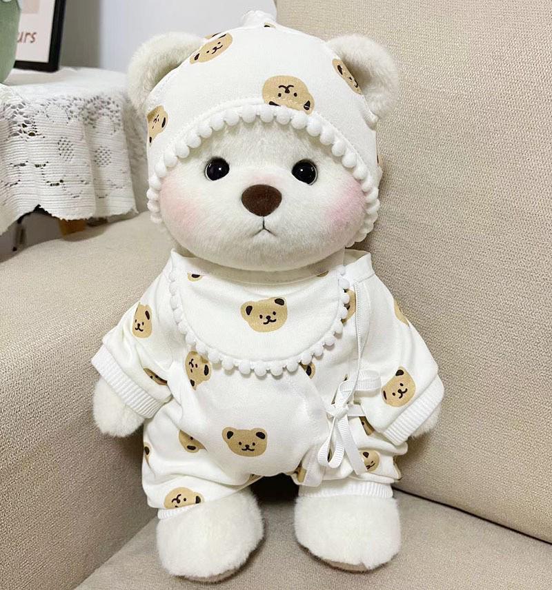 Medium Bear Outfit - Blue Pink Striped Carrot Overalls Set
