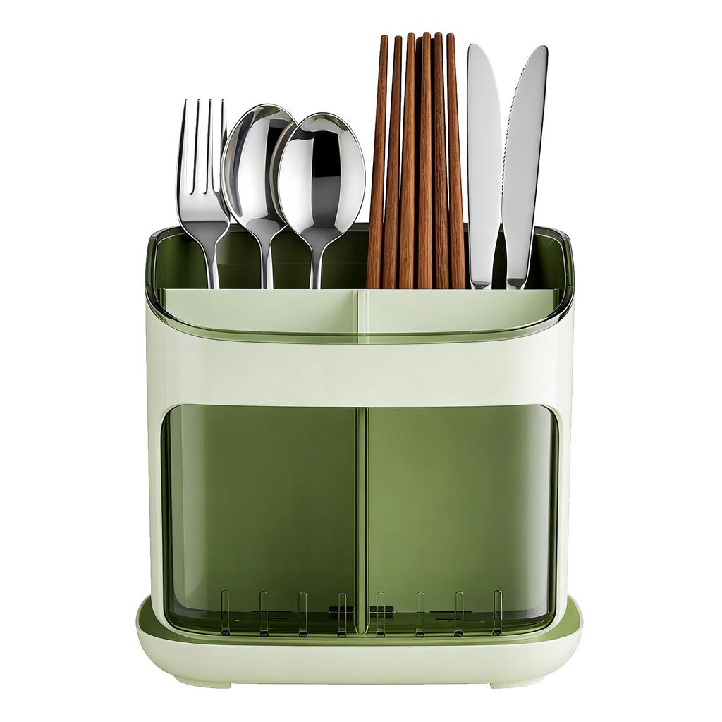 Utensil Holder with Drain Tray Multiple Compartments Minimalist Countertop Utensil Organizer for Kitchen Chopsticks