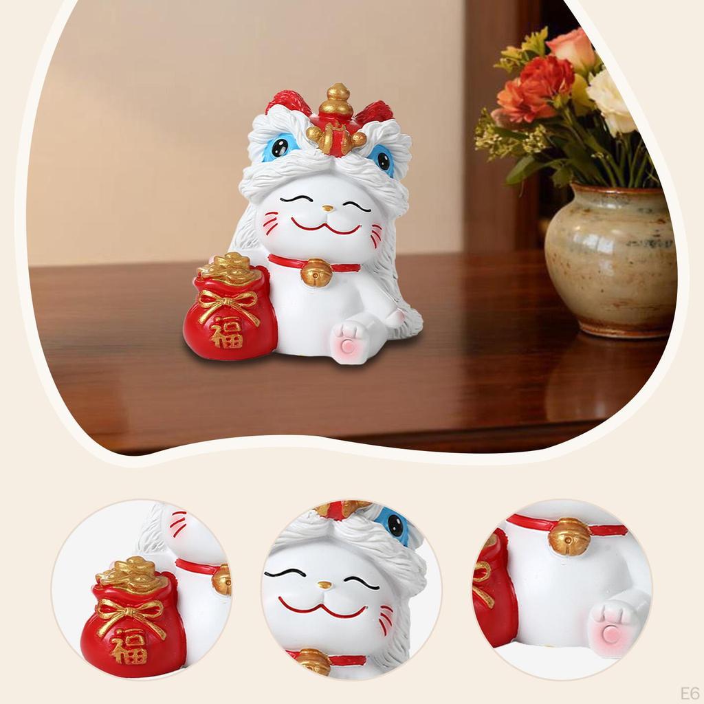 Lucky Cat Miniature Figurine Animal Sculpture Art Crafts Decorative Desktop Ornament Small Statue