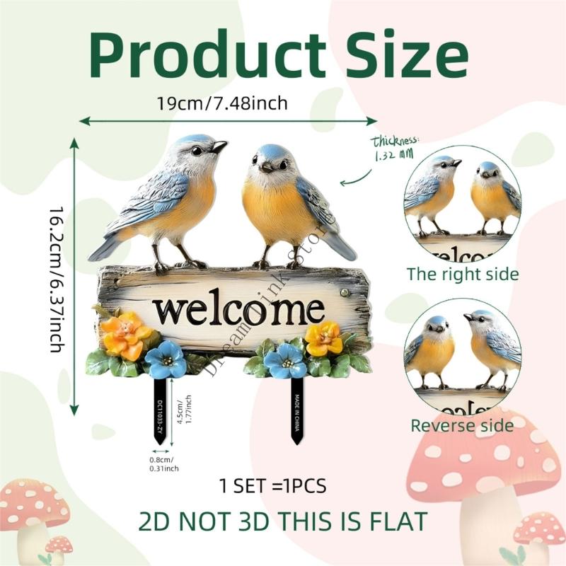 Q1FD Charm Avian Theme Welcome Plaque Ground Stake Decorative Garden Stake PVC Yard Stake For Year Round Display