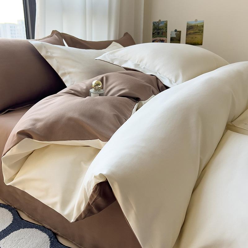 Solid Color Bedding Four-piece Set, Skin-friendly, Breathable and Comfortable, Washed Sheets, Quilt Covers, Pillowcases, Sets