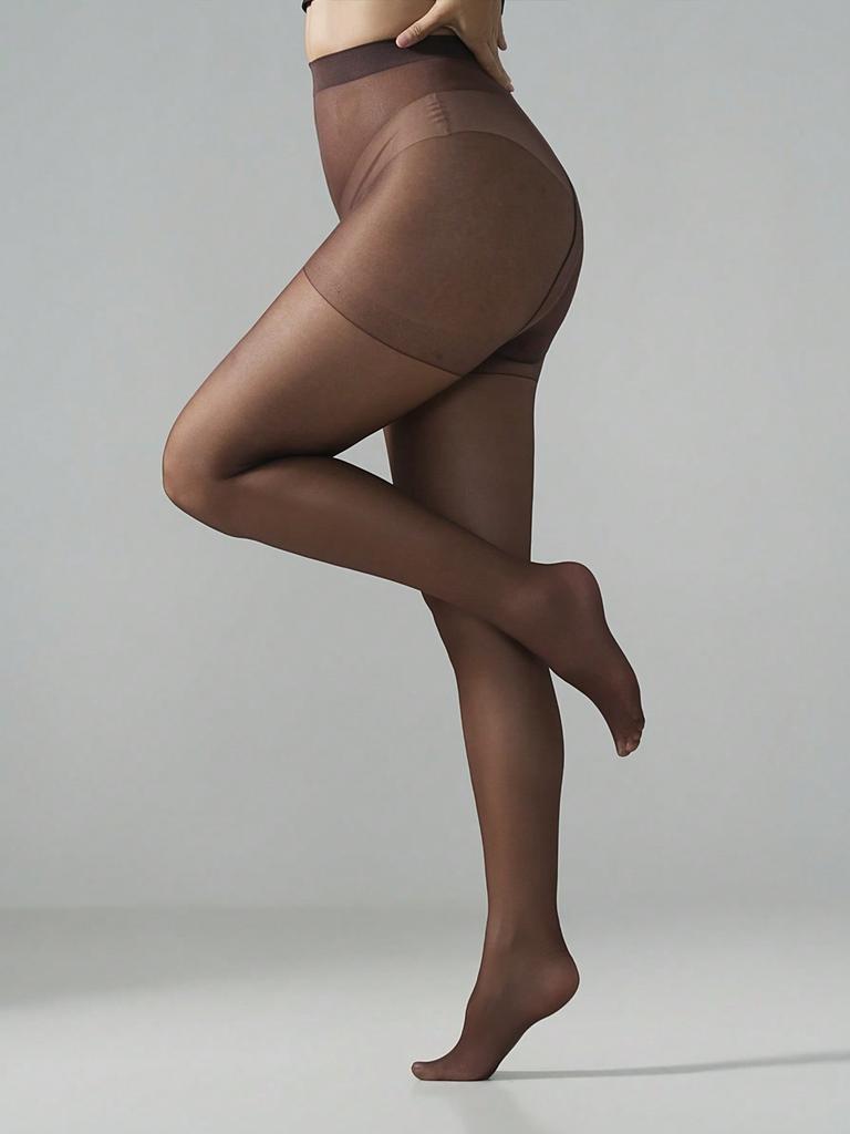 1 Pair Women Chocolate Brown Sheer Tights High Waist Shaping Pantyhose Elastic Nylon Stockings Slimming For Daily Wear