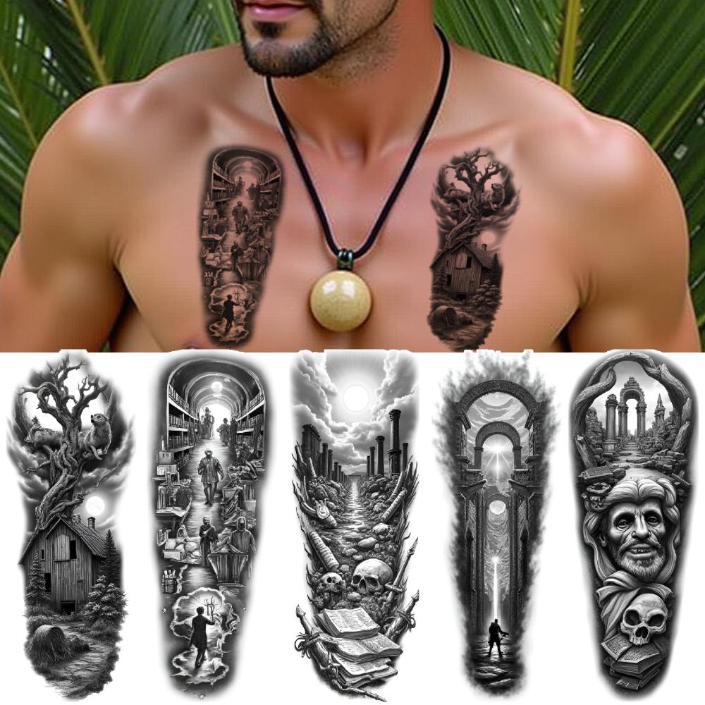 3pcs Temporary Tattoo Waterfall Tattoo Realistic Temporary Tattoos Moon Tattoo Tree Tattoo For Thighs Women Arms