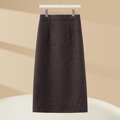 Elegant Women's Sequined Wool Midi Skirt with Slit - 2025 Autumn/Winter A-Line Style