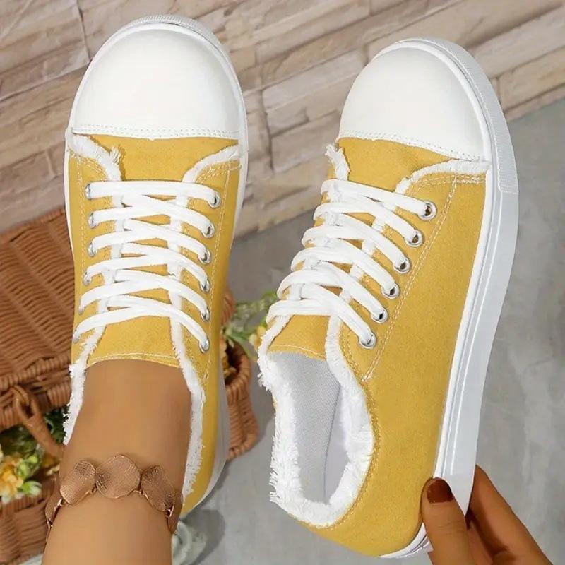 2026 New Platform Canvas Sneakers Women - Lightweight Printed Chunky Sole White Shoes Korean Style  Casual Shoes