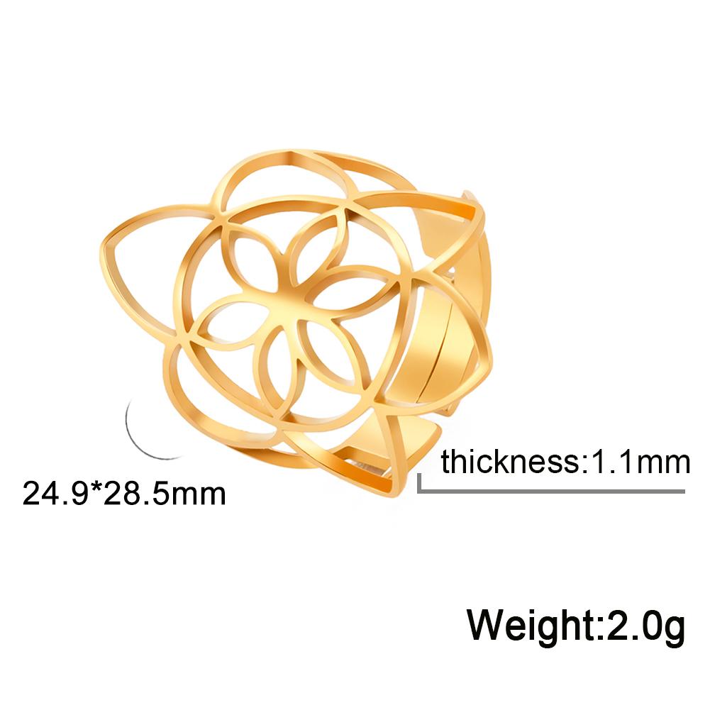 Unift Sacred Geometry Flower of Life Ring Adjustable Stainless Steel Ring Men Women Accessories Vintage Filigree Viking Jewelry