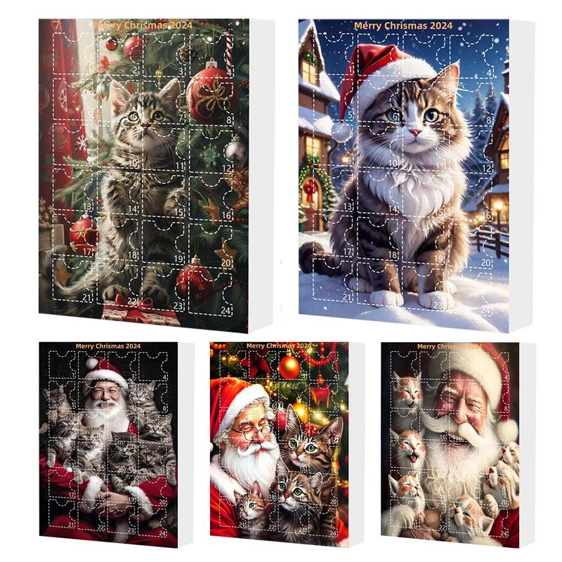 2025 Christmas Cat Advent Calendar 24 days box Xmas Tree Hanging 2D Ornament Cartoon Festival Supplies Funny Holiday Decoration