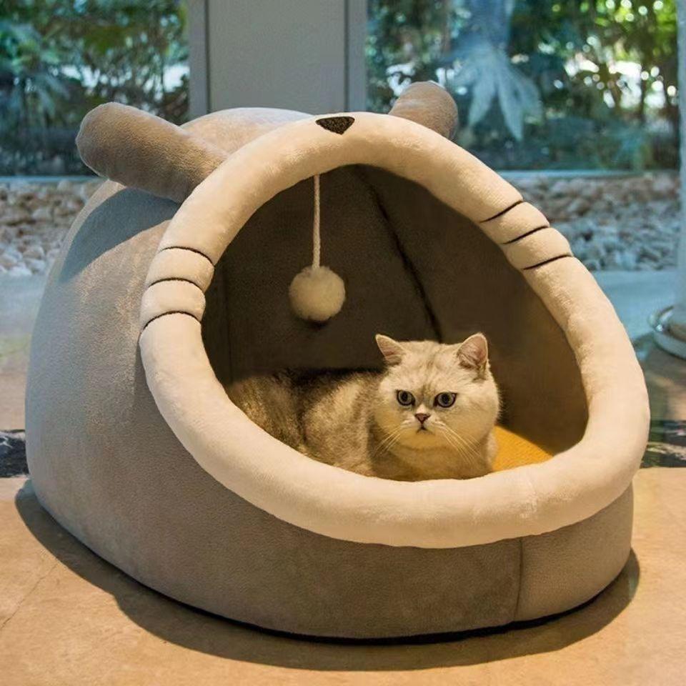 Casa per Animali Cartone Animato Calda Cuccia per Cani Kennel Letto Morbido con Fiocco Cuscino Lavabile Cuccia per Cucciolo Pieghevole Casa per Cani Gatto Piccolo