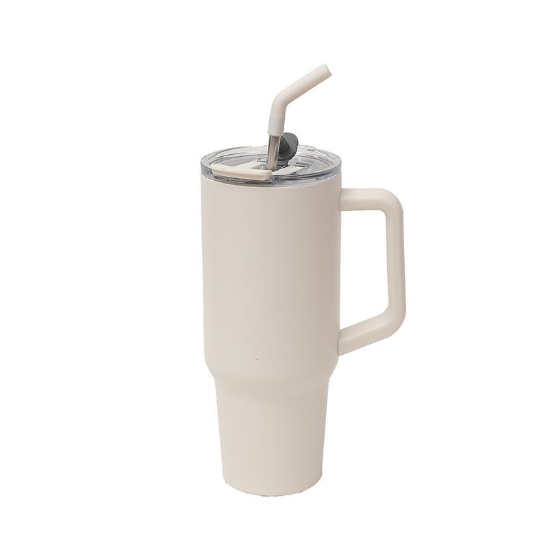 Ручка из нержавеющей стали Автомобильная кружка Двойная для напитков Большая емкость Кружка с трубочкой Бытовая Однотонная Легкая роскошь Термокружка 1200nl