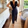 Europe, America 2026 Spring and Summer Women's Dress Temperament Elegant and Sexy Solid Color Sleeveless High Waist V-neck Dress
