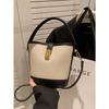 1PC Fashion Contrast PU Canvas Splice Buckle Handbag Water Bucket Bag Strap Long Shoulder Strap Crossbody Bag For Women's Daily Use