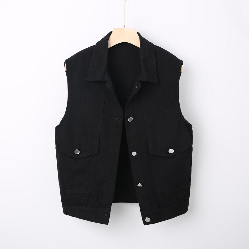 Women's Colorful Denim Vest - Trendy Spring/Autumn Jacket with Large Pockets and Slimming Fit