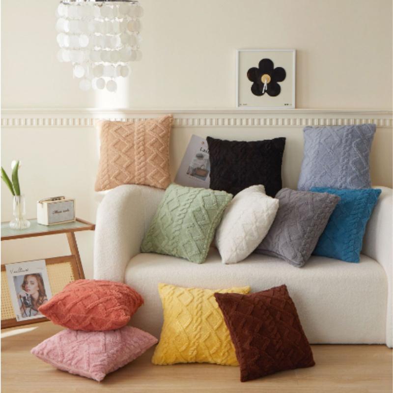 43x43cm INS Plush Pillowcase 3D Rhombus Geometry Soft Throw Pillowcase Embroidery Living Room Sofa Decor Jacquard Cushion Cover