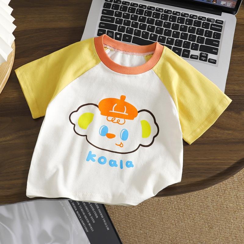 Summer Kids Tees Muslin Cartoon Printed Infant Babys Boys T-shirts Striped Short Sleeve Little Boys Tops Girls Shirts