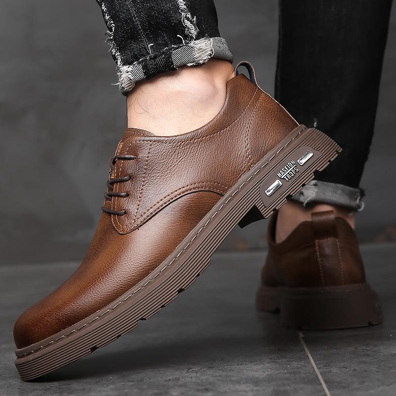 

2024 літо нові чоловічі туфлі чорні повсякденні шкіряні туфлі молодіжні робочі кухонні платформа шнурівка шеф-кухар робочі модні туфлі 44 коричневий