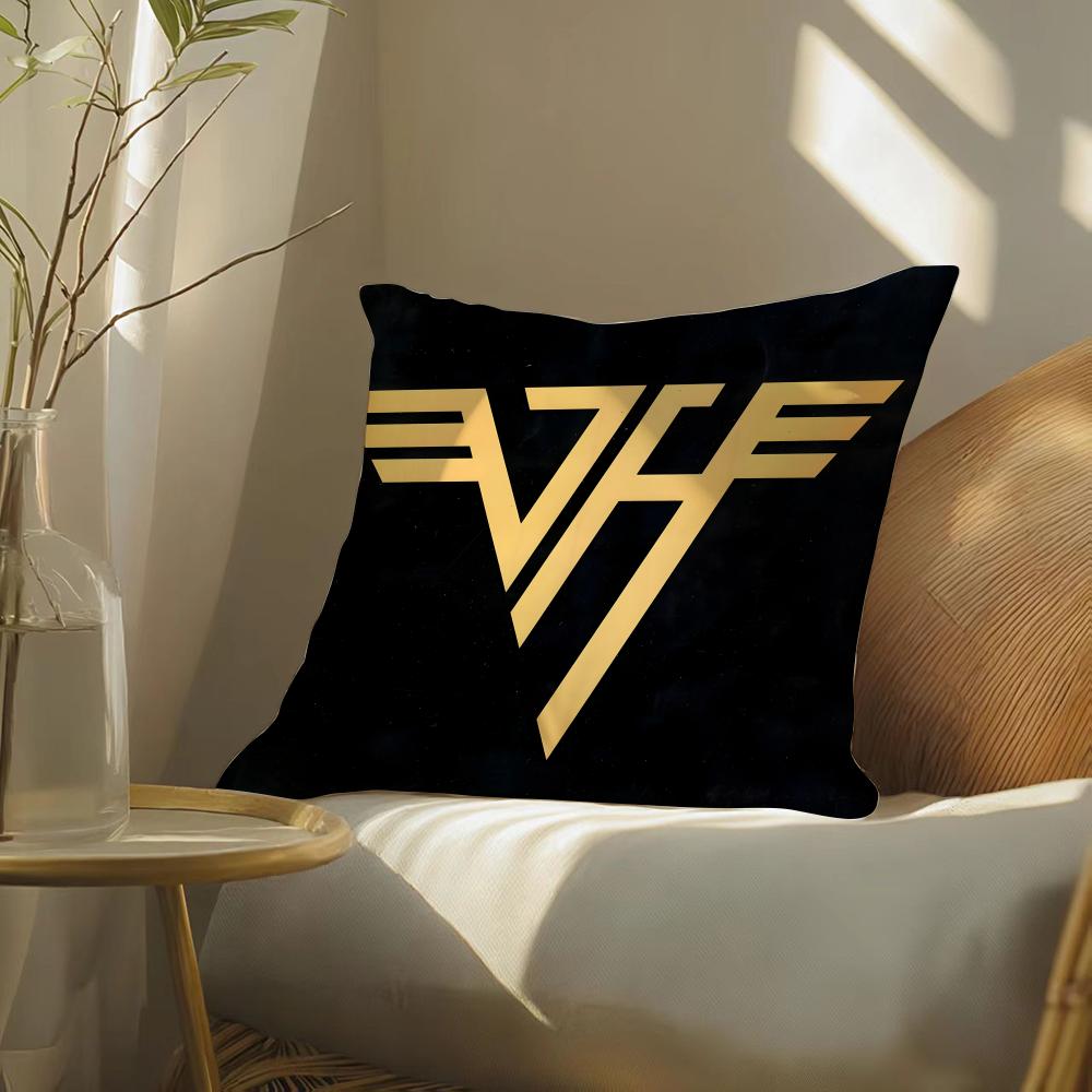 Van HHalen Rock Band Pillow Case DoubleSided Plush Sofa Cushion Covers Organic Breathable Invisible Zipper