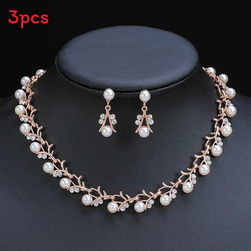 Vintage Artificial Pearl Necklace Earring Set With Alloy Pendants For Women