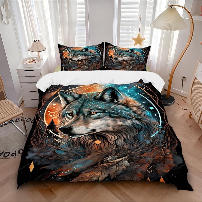 3pcs Nature's Spirit Animal Wolf Printed Bedding Set, Soft and Comfortable Quilt Cover for Bedroom, Guest Room