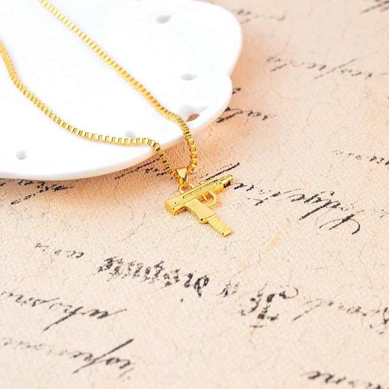 Colier cu Pandantiv Mitralieră Aurie Unisex Bărbați Lanț Lung Bijuterii de Modă Coliere En-gros Lanțuri pentru Bărbați