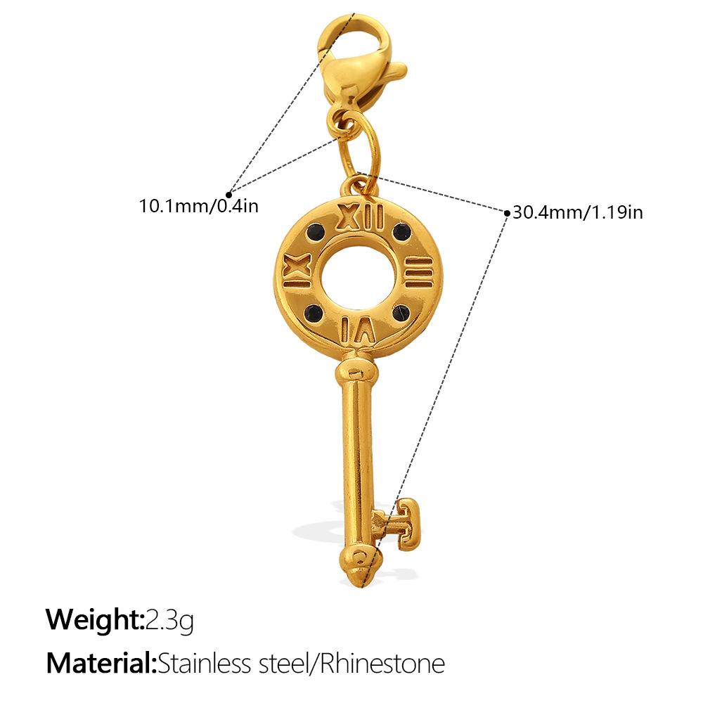 Retro Wind Diamond Lock Key Series Lobster Buckle Pendant Stainless Steel Gold-Plated Versatile Diy Accessories