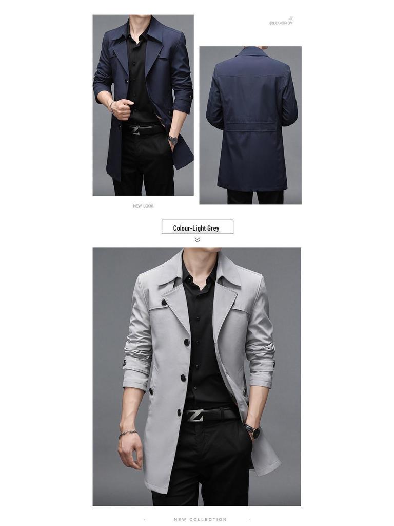 Men's Slim Fit Mid-Length Windbreaker Jacket, Korean Style Plus Size, M-8XL, for Casual or Business Wear, Ideal for Spring and Autumn.
