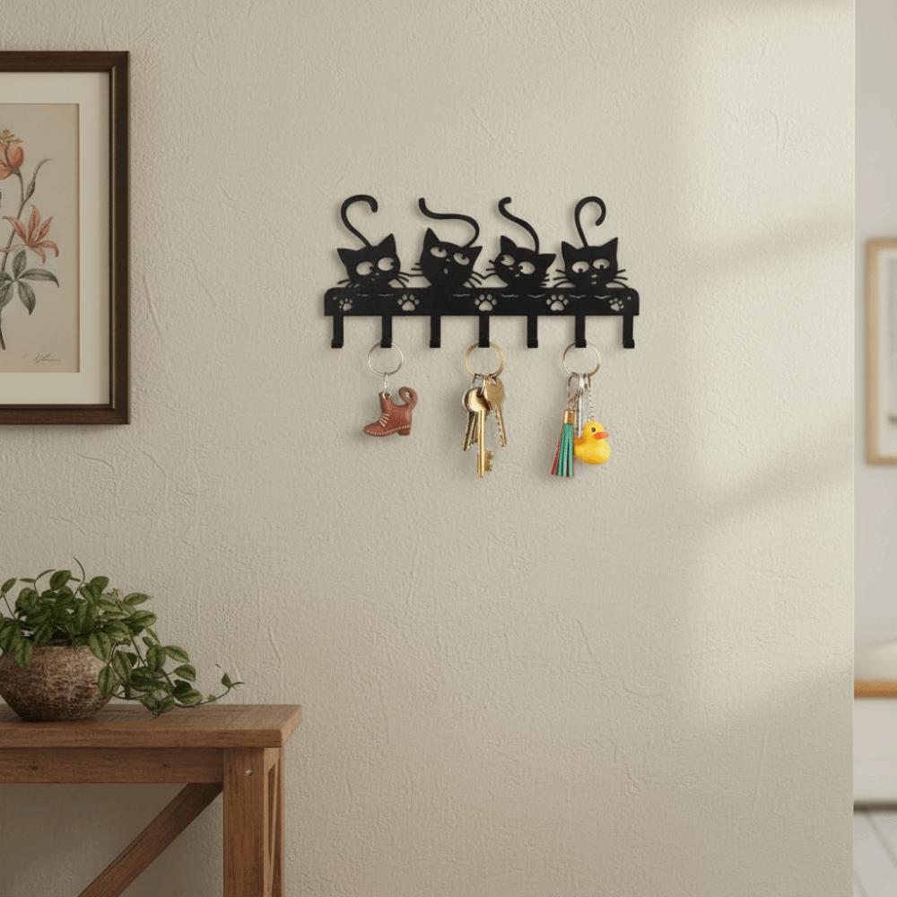 Black Cat Wall Hat Hanger Iron Cartoon Cat Coat Hook Easy To Install Key Holder Household