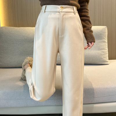 Autumn and Winter Thick High Waist Woolen Haren Pants Casual Loose Solid Wool Suit Pants Office Lady Elegant Fashion Vintage Women Trousers 25005